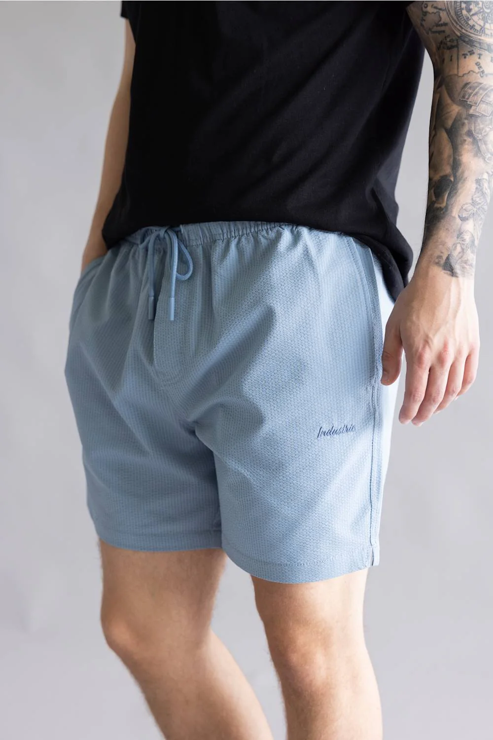 Industrie New Seersucker Swim Shorts for Men in Tropez Blue | MST39830-TROPEZBLUE - Image 4