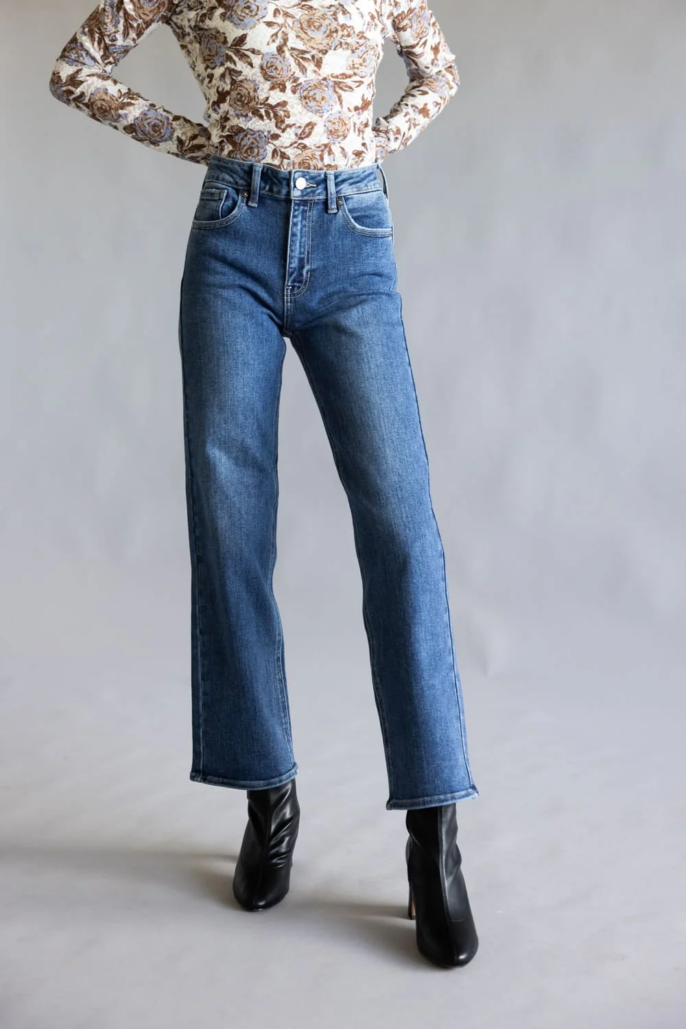 JBD Bea High-Rise Straight Leg Jeans for Women | DP867-MEDIUMDENIM