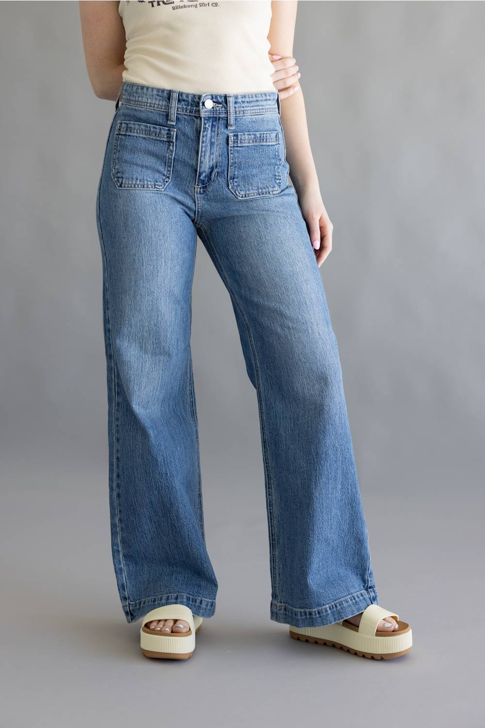 JBD Micro Patch Pocket Wide Leg Jeans for Women | DP799