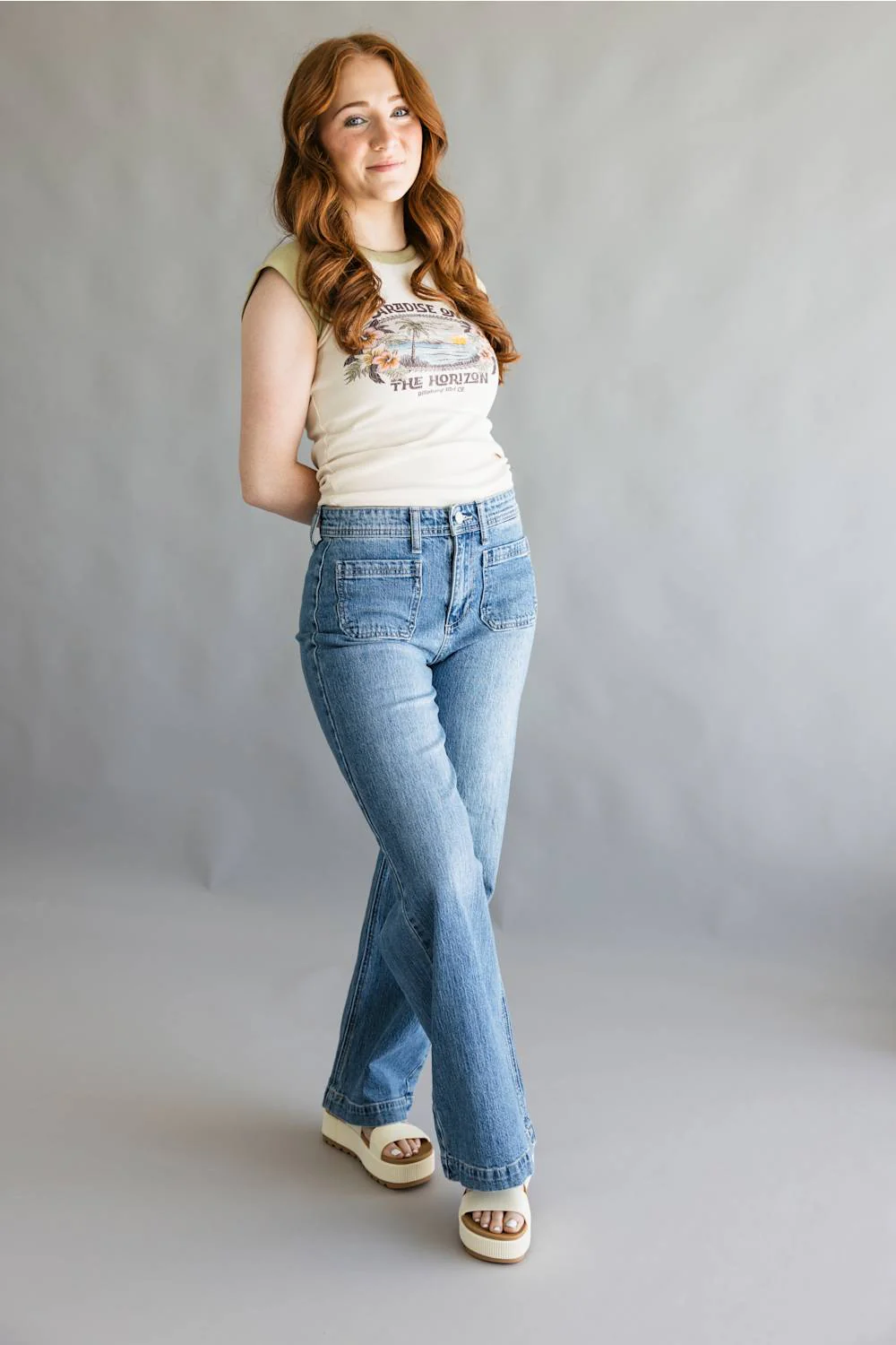 JBD Micro Patch Pocket Wide Leg Jeans for Women | DP799 - Image 2