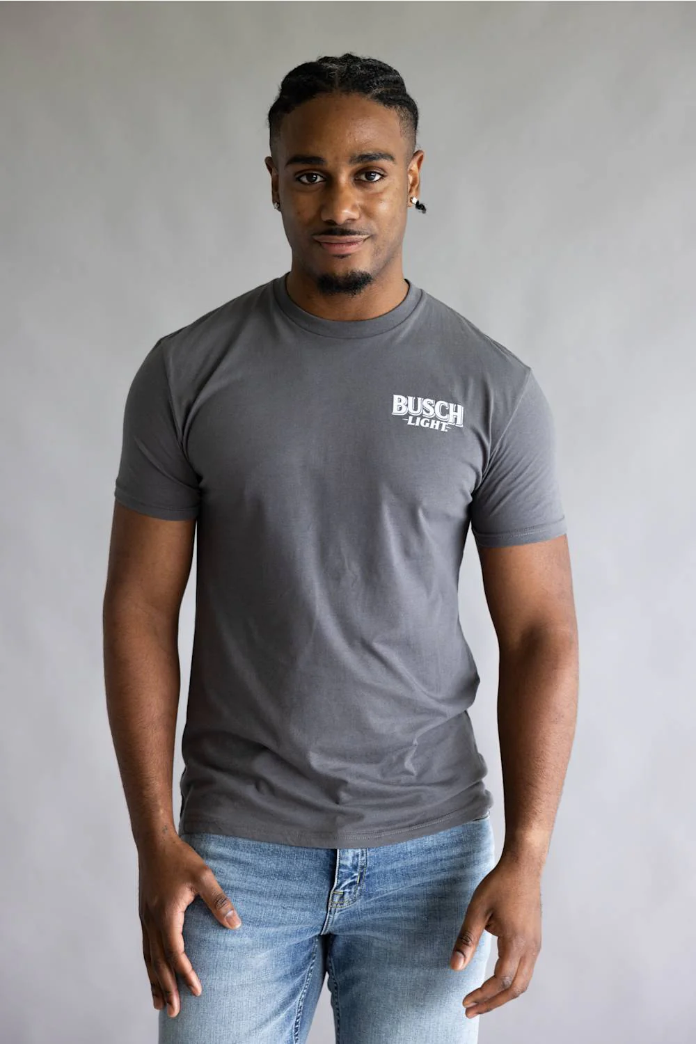JEDCo Busch Light Mountain Lab T-Shirt for Men in Charcoal | 7163-CHARCOAL - Image 2