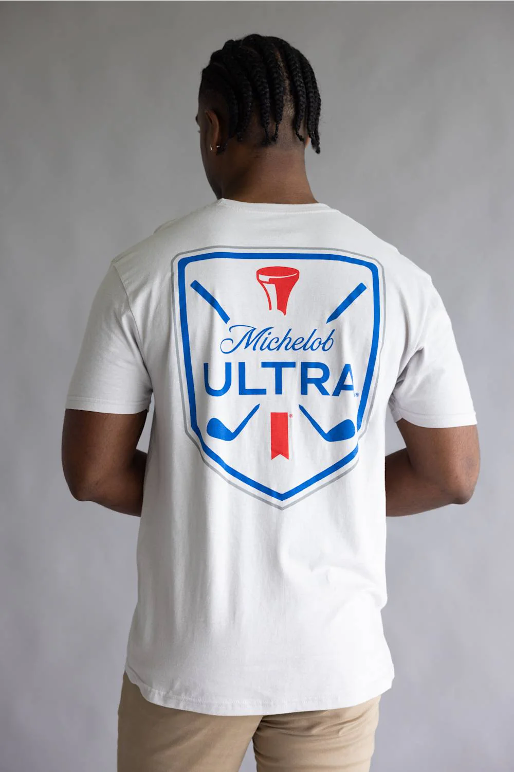 JEDCo Michelob Ultra Golf Shield T-Shirt for Men in Ice Gray | 7284-ICEGREY - Image 3