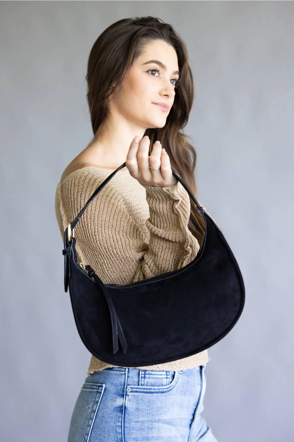 JOIA Crescent Buckle Shoulder Bag for Women in Black | JY-0590-BK