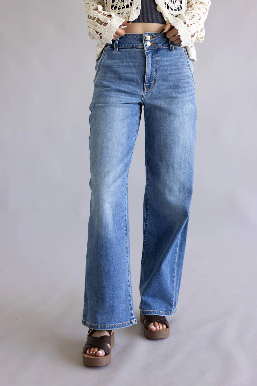 Judy Blue High Rise Column Trouser Wide Leg Jeans for Women | 82696REG