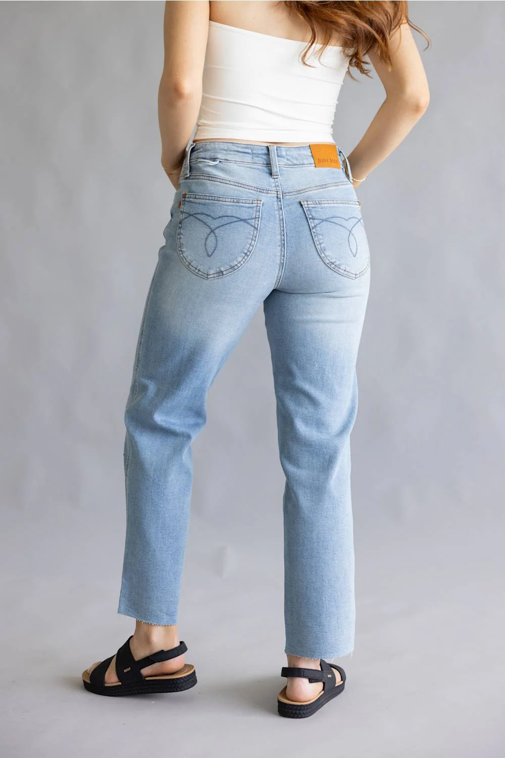 Judy Blue Mid Rise Bandana Straight Jeans for Women | 881120REG - Image 4