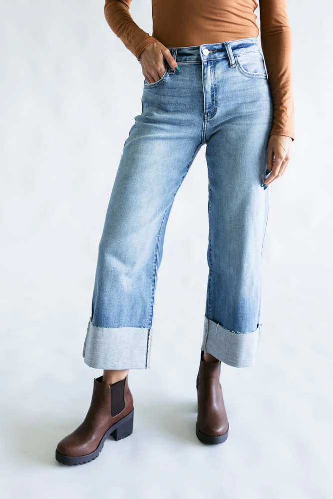 KanCan Leslie Essentials High Rise Cropped Wide Leg Jeans for Women | KC20082M