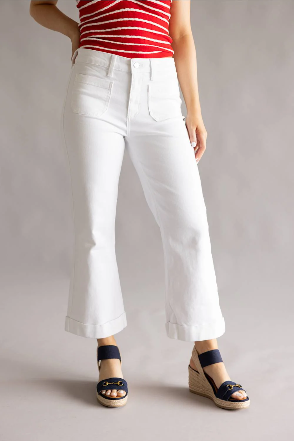 KanCan High Rise Cropped Flare Jeans for Women in White | KC78026WT