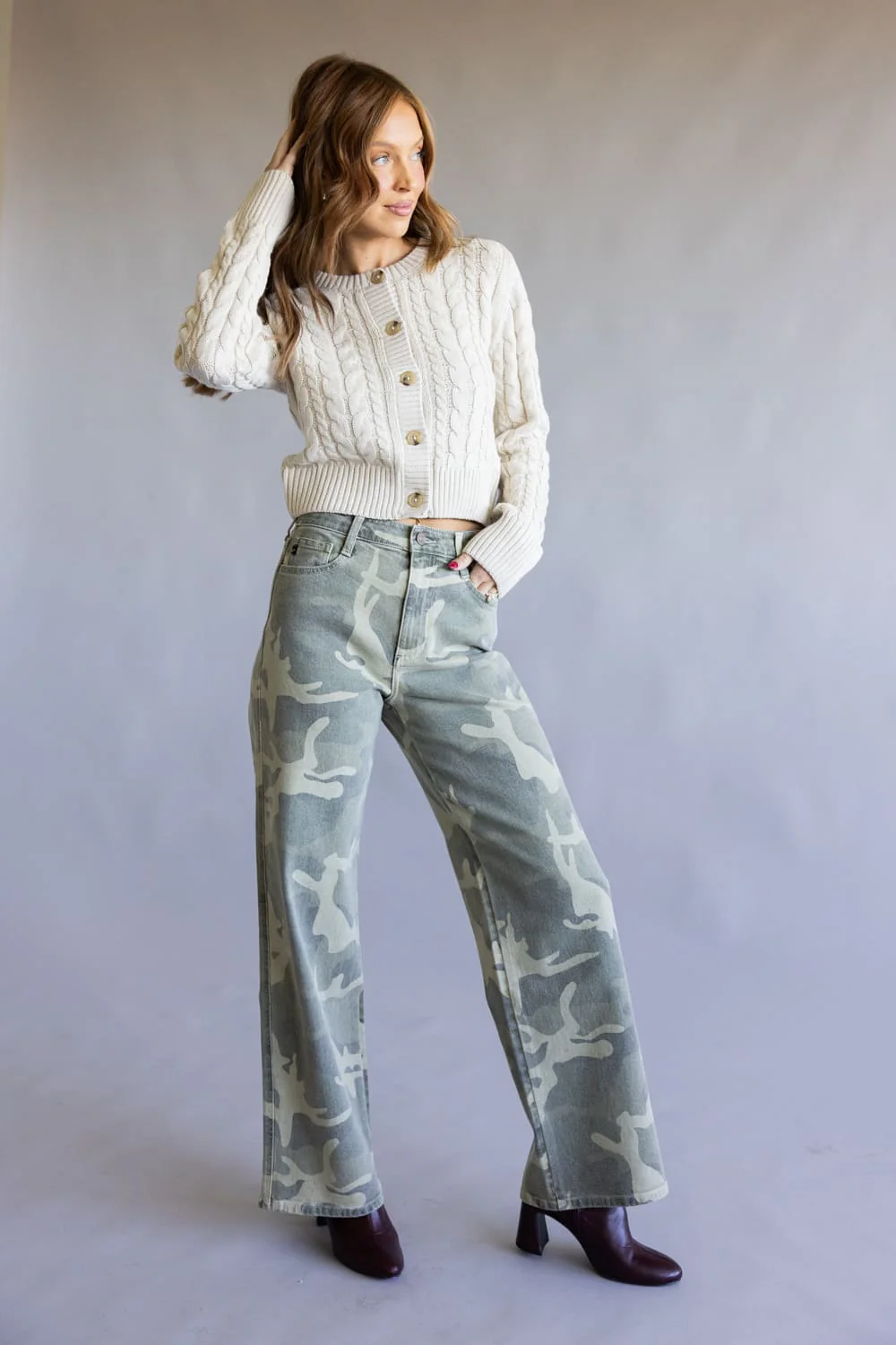KanCan Camille High Rise Wide Leg Jeans for Women in Camo | KC7493CA