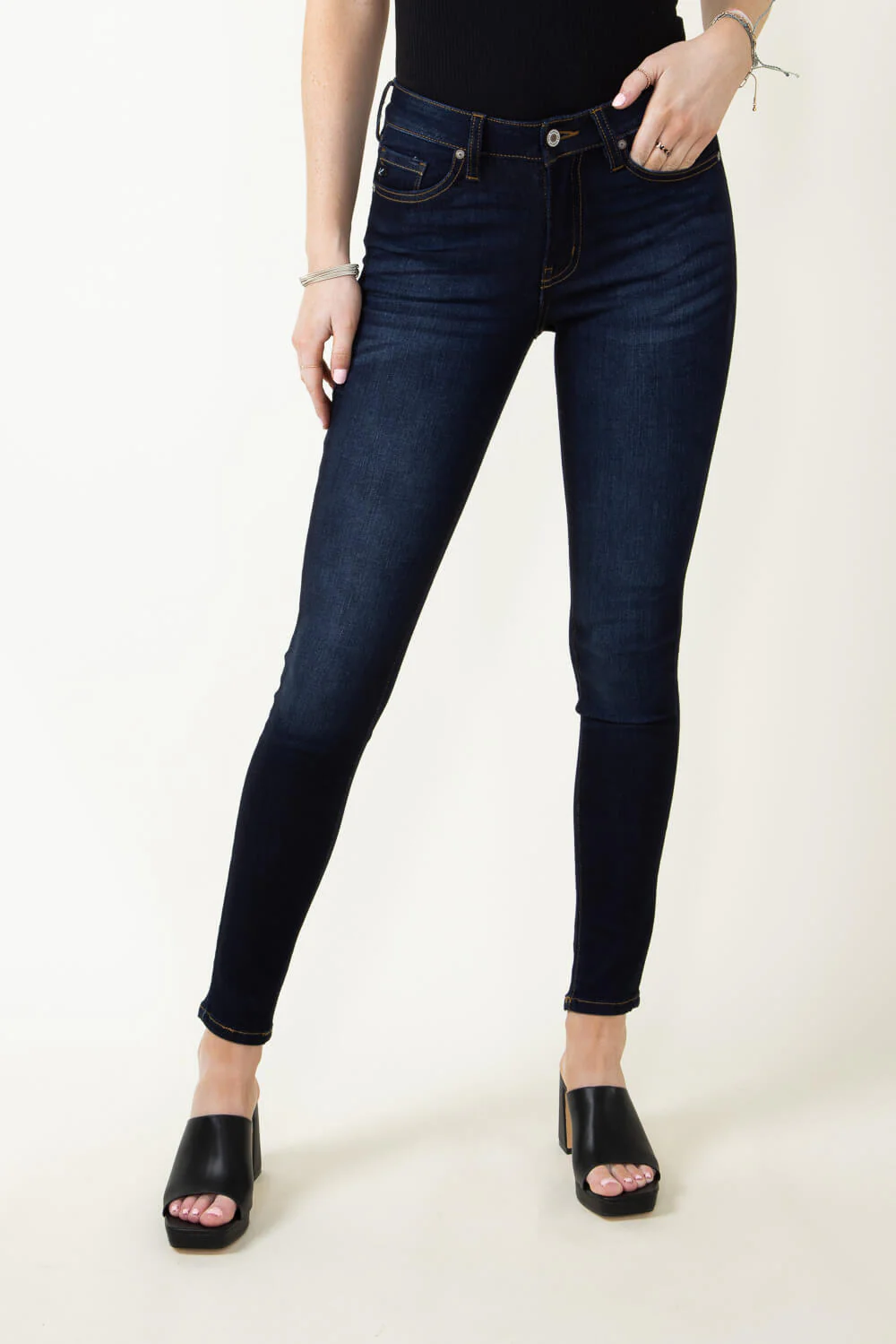 KanCan Alani Mid Rise Whiskered Skinny Jeans for Women | KC7092