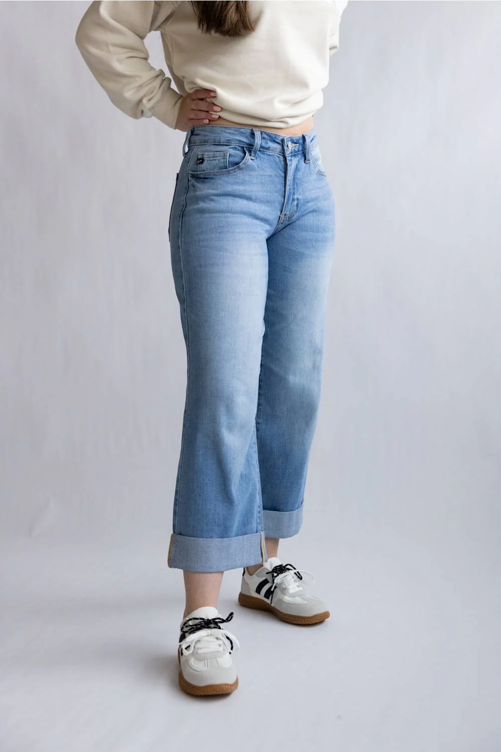 KanCan Mid Rise Crop Wide Cuffed Leg Jeans for Women | KC20115M - Image 3