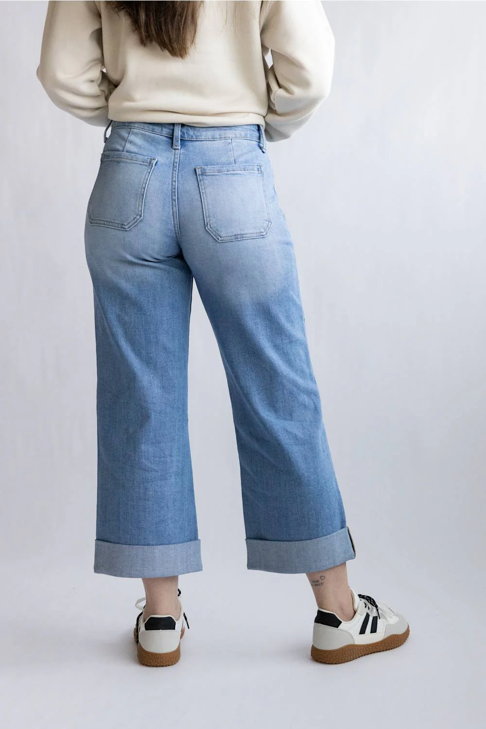 KanCan Mid Rise Crop Wide Cuffed Leg Jeans for Women | KC20115M - Image 4