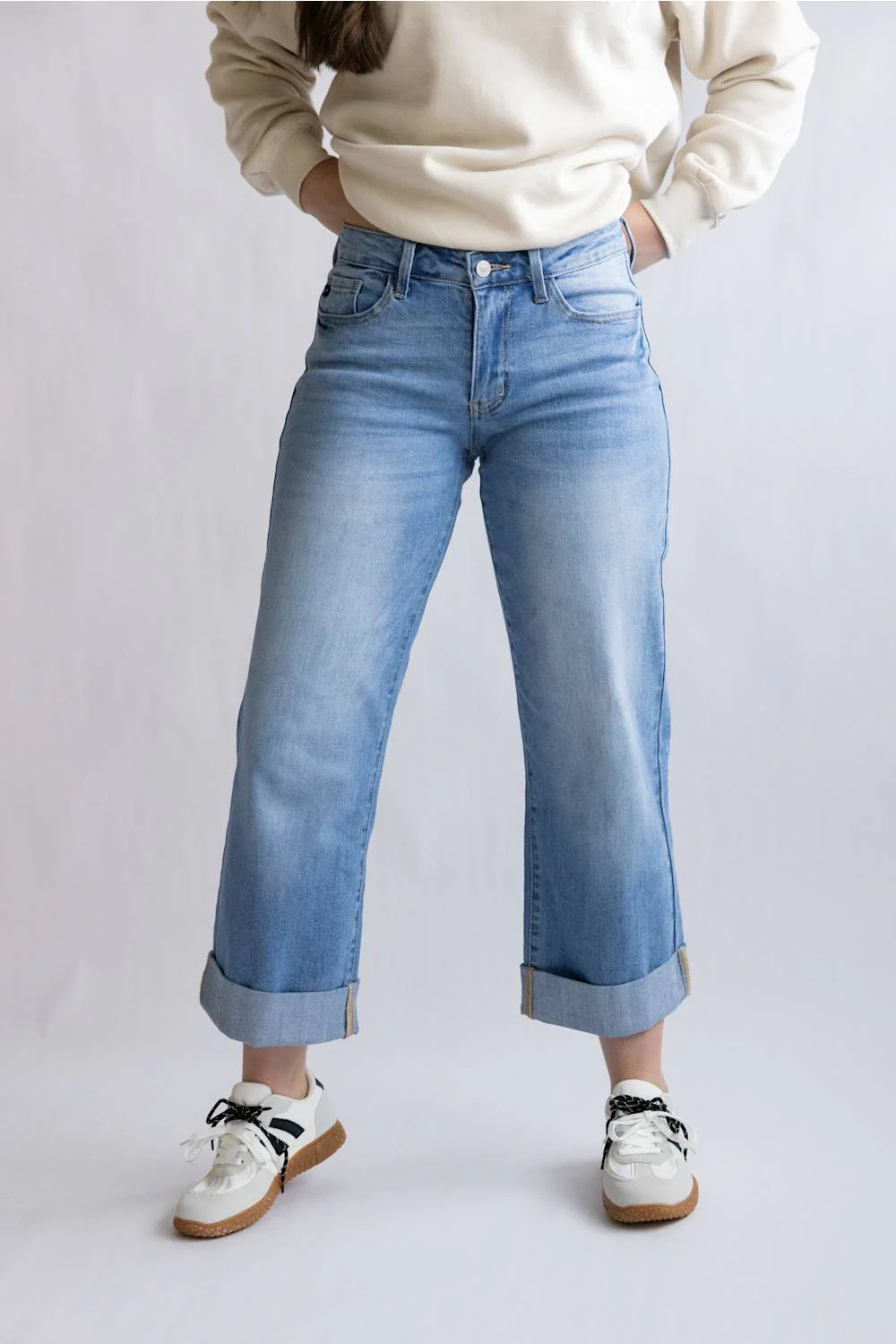 KanCan Mid Rise Crop Wide Cuffed Leg Jeans for Women | KC20115M - Image 5