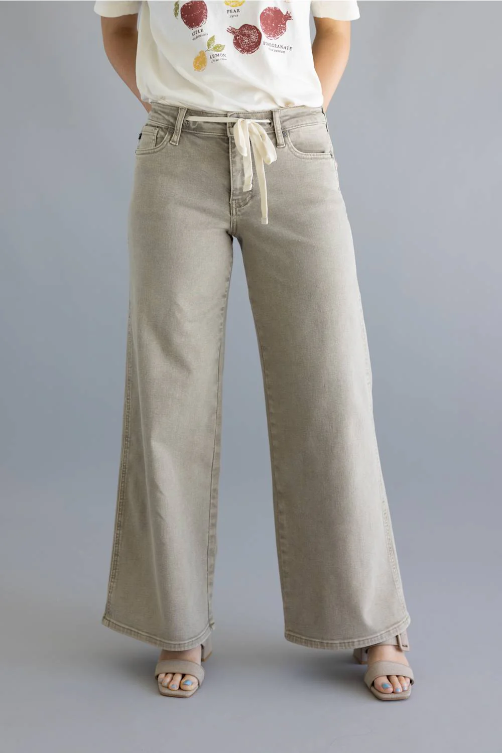 KanCan Mid Rise Drawstring Wide Leg Jeans for Women in Tan | KC1745TA