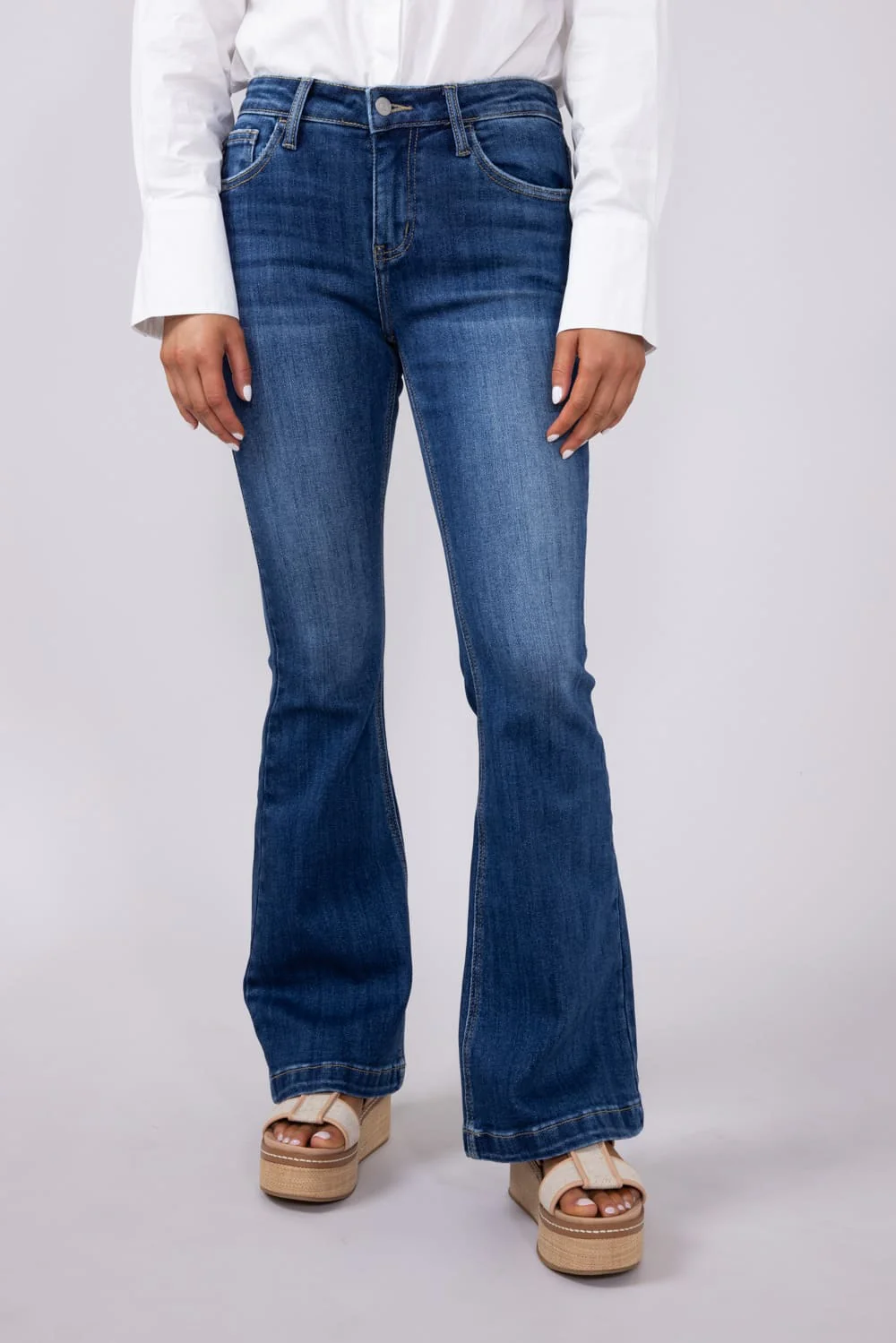 KanCan Annie Essentials Mid Rise Petite Flare Jeans for Women | KC20041M-PT