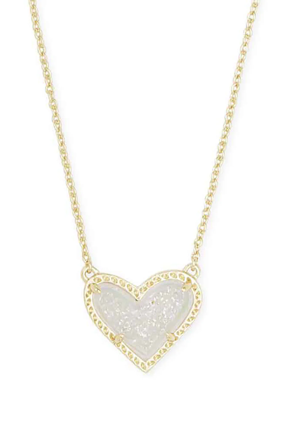 Kendra Scott Ari Heart Gold Pendant Necklace in Iridescent Drusy | 4217704861