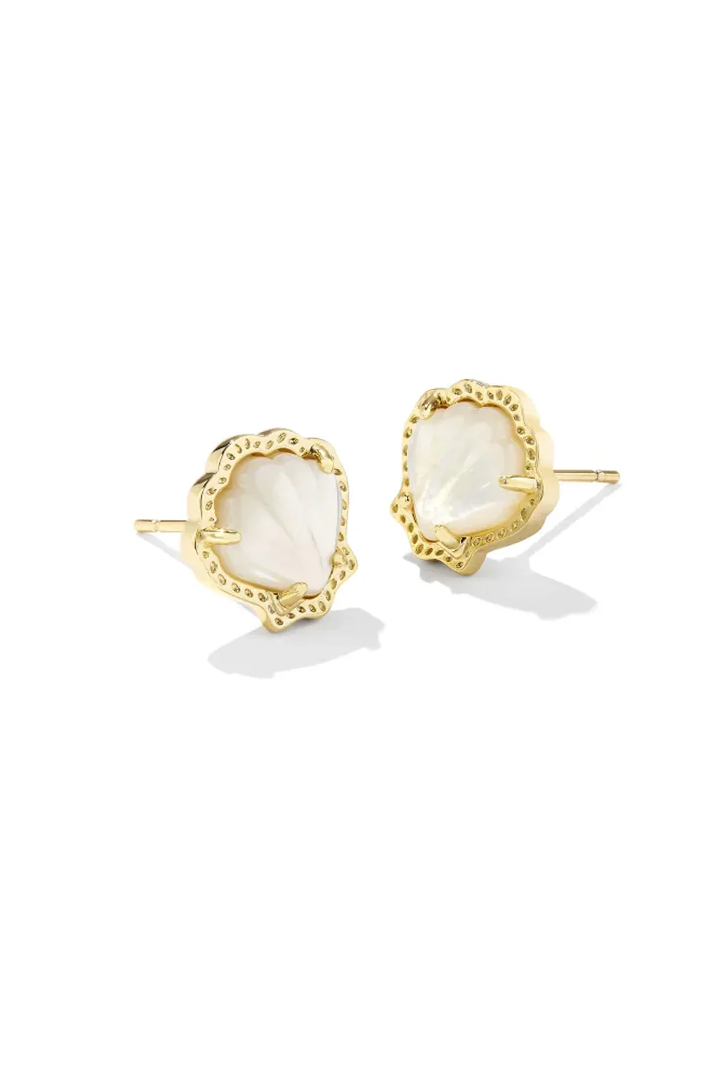 Kendra Scott Brynne Shell Gold Stud Earrings in Ivory Mother of Pearl | 9608863365
