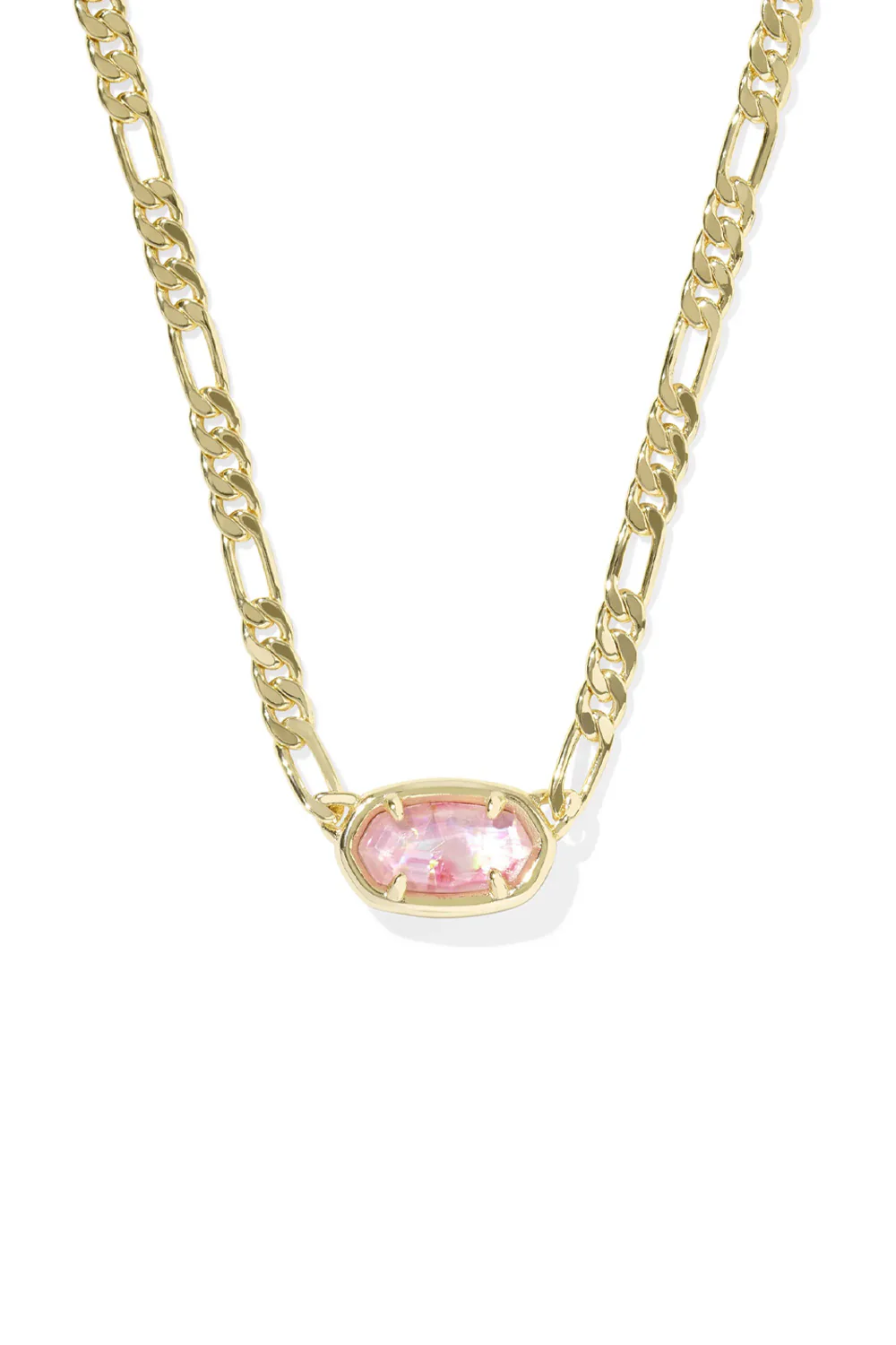 Kendra Scott Elisa Gold Figaro Short Pendant Necklace in Pink Iridescent | 9608877571