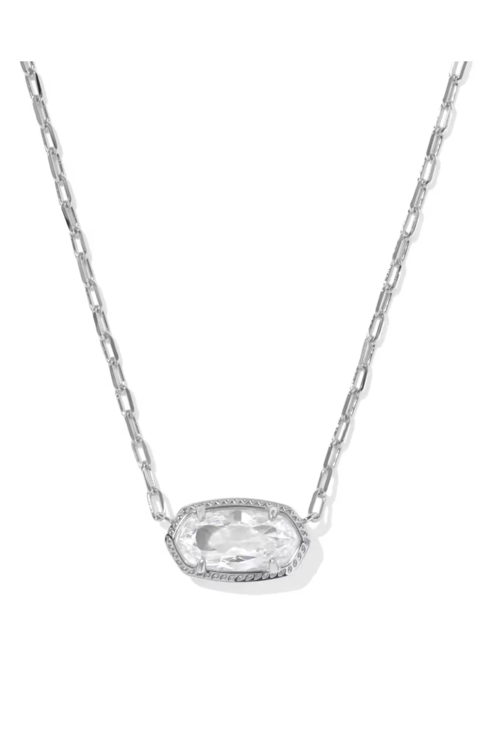 Kendra Scott Elisa Luxe Silver Short Pendant Necklace in White CZ | 9608890798