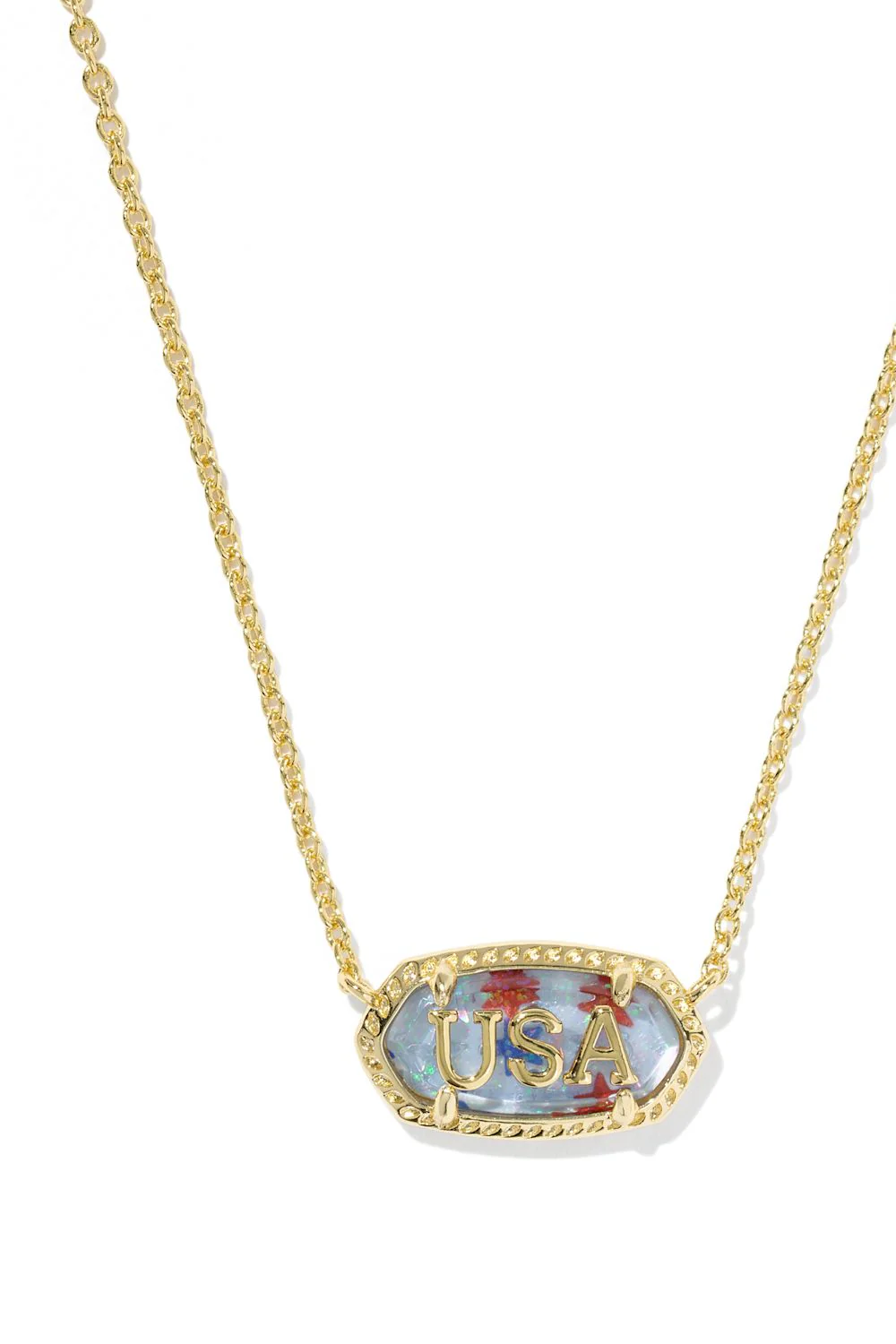 Kendra Scott Elisa USA Gold Pendant Necklace in Red White Blue Illusion | 9608894451
