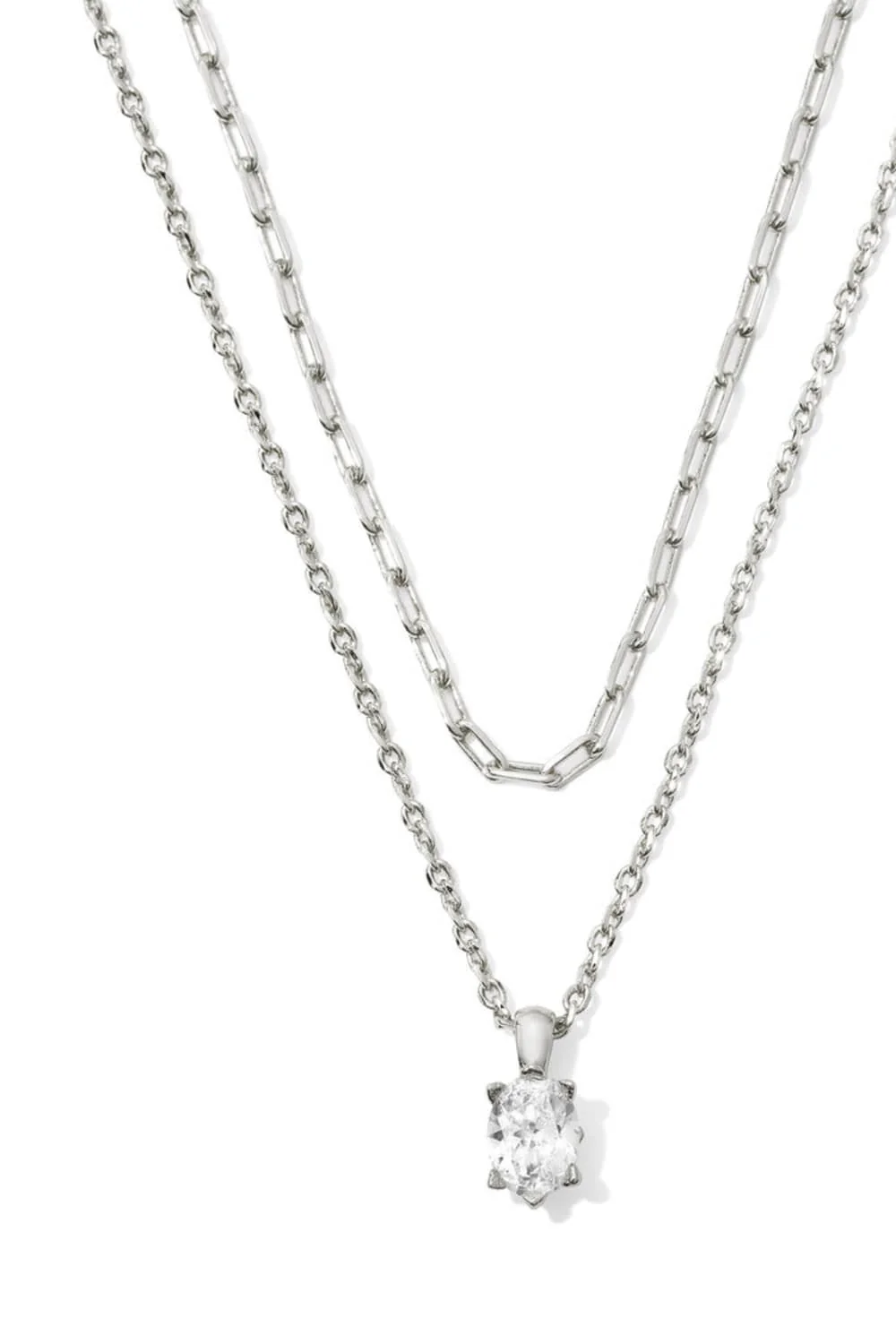 Kendra Scott Silver Cailin Multi Strand Necklace for Women in White Crystal | 9608871139