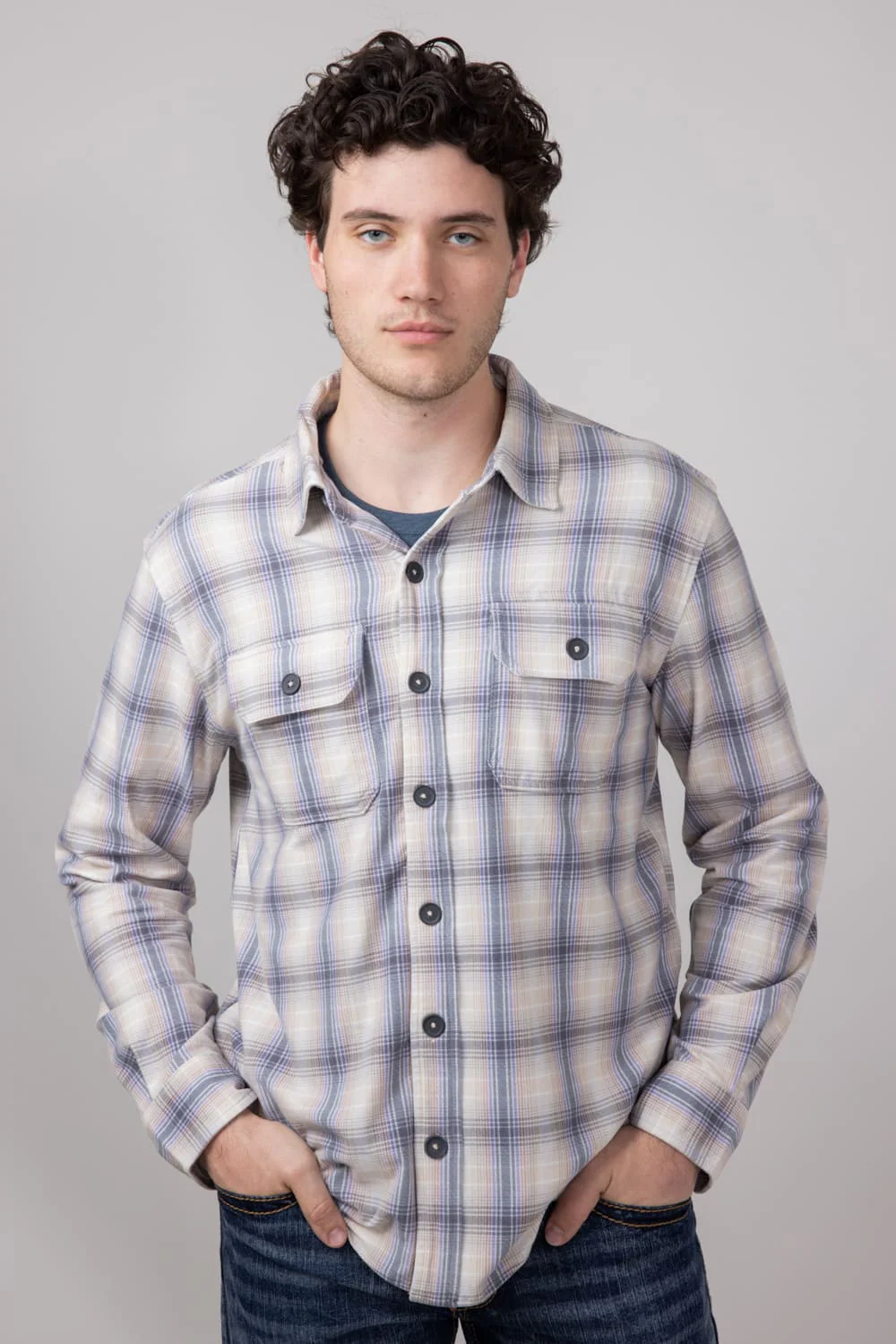 Hallstatt Knit Button Up Flannel Shirt for Men in Sand | HK033-SAND - Image 3