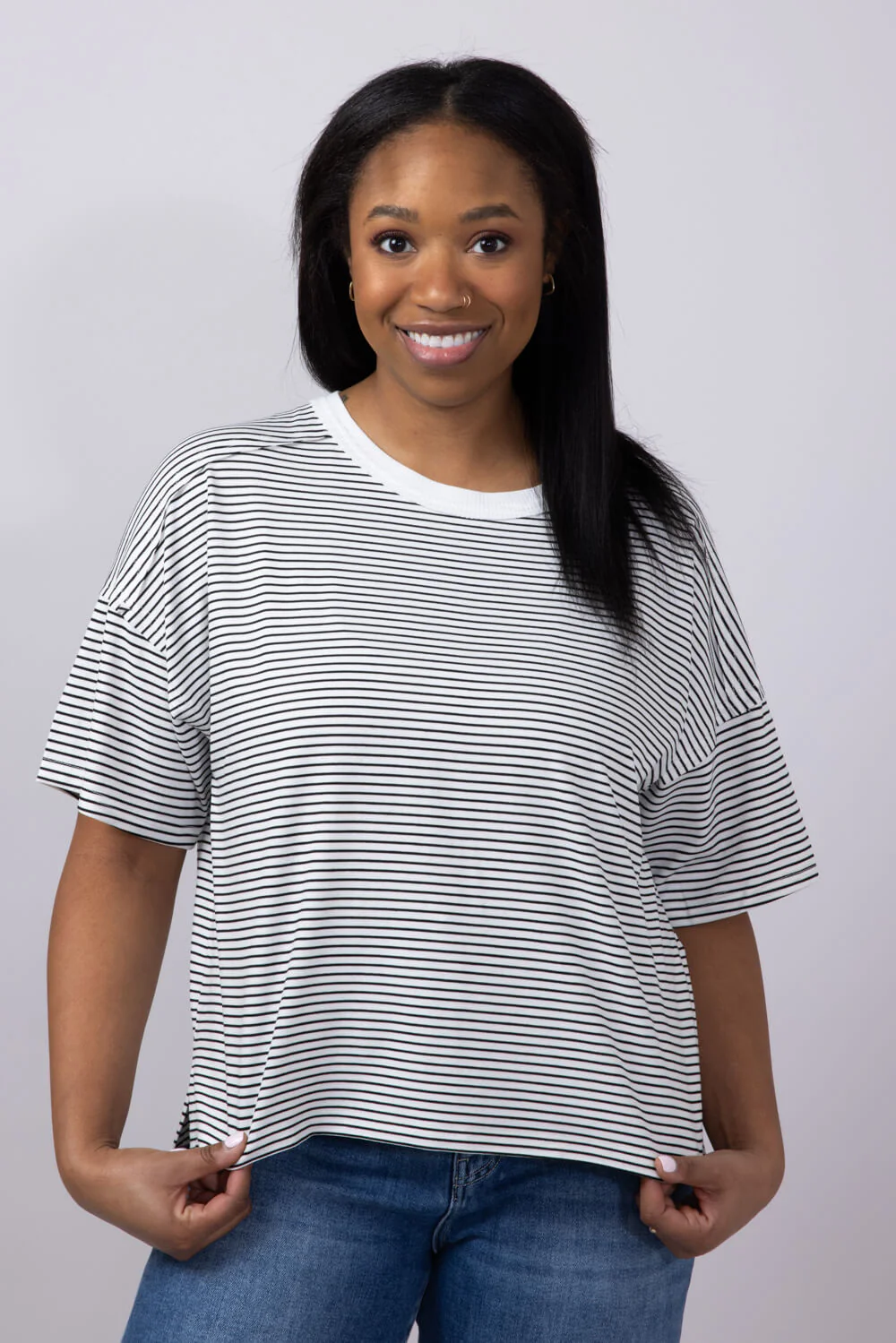 La Miel Basic Striped Drop Should Top for Women
