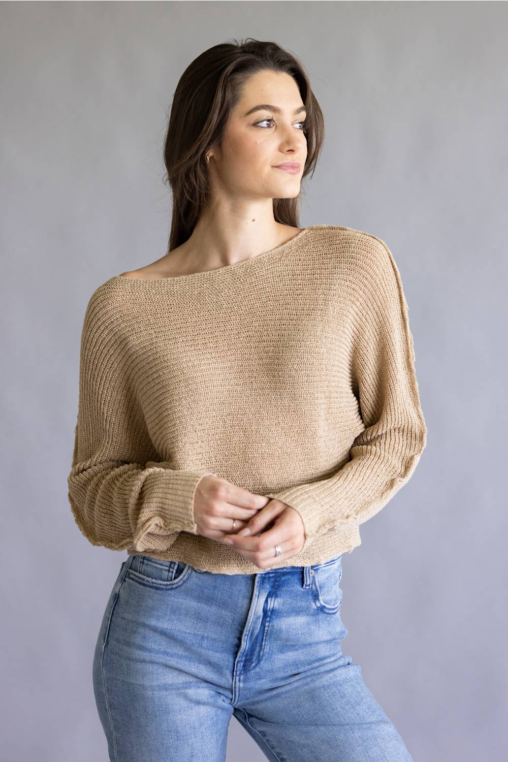 La Miel Off the Shoulder Sweater for Women in Crumb Cake | JD3608-CRUMBCAKE - Image 4
