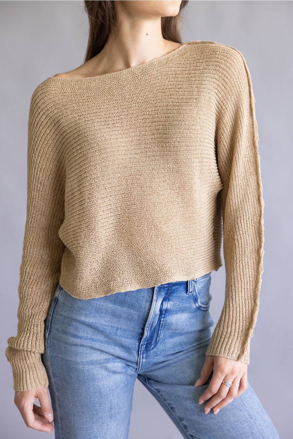 La Miel Off the Shoulder Sweater for Women in Crumb Cake | JD3608-CRUMBCAKE - Image 5