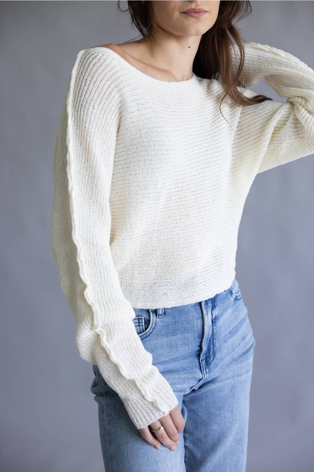 La Miel Off the Shoulder Sweater for Women in Milk | JDS3608-MILK - Image 3