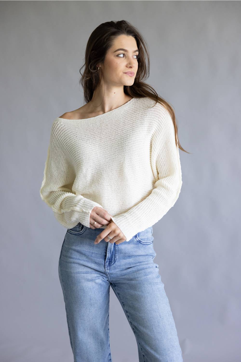 La Miel Off the Shoulder Sweater for Women in Milk | JDS3608-MILK - Image 4