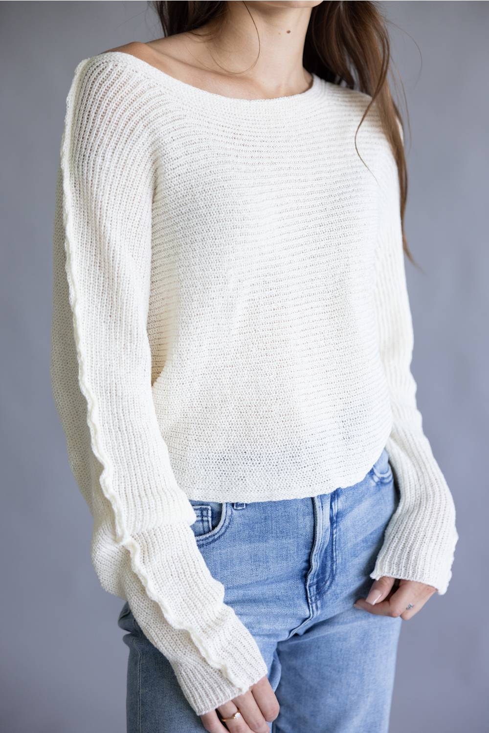 La Miel Off the Shoulder Sweater for Women in Milk | JDS3608-MILK - Image 5