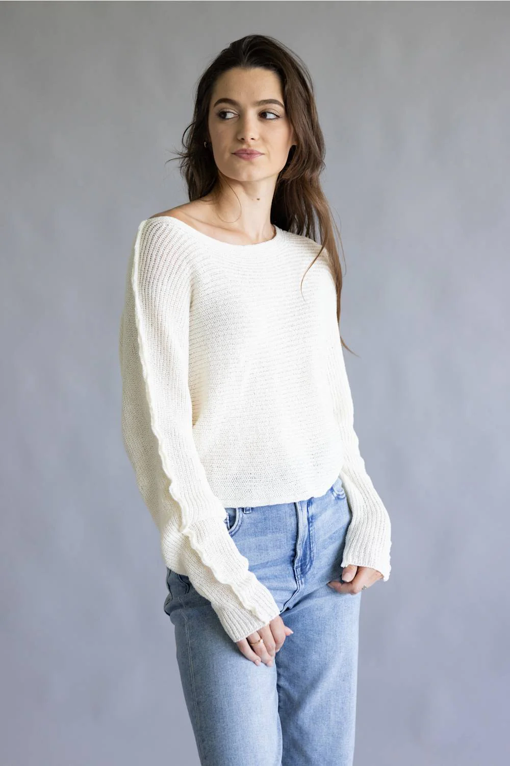 La Miel Off the Shoulder Sweater for Women in Milk | JDS3608-MILK - Image 6