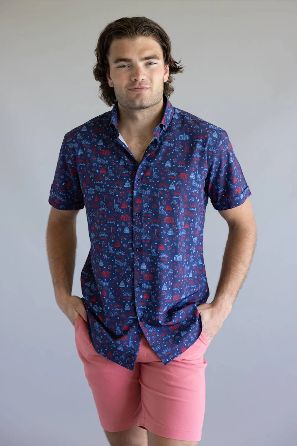Lady Liberty Button Down for Men in Navy | BB428-NAVY - Image 2
