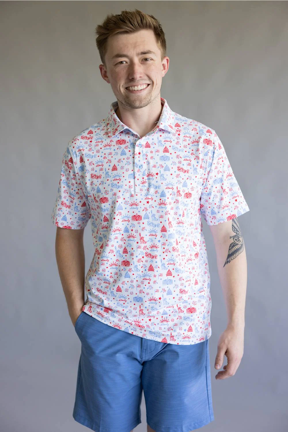 Lady Liberty Printed Polo for Men in White | BB471-WHITE