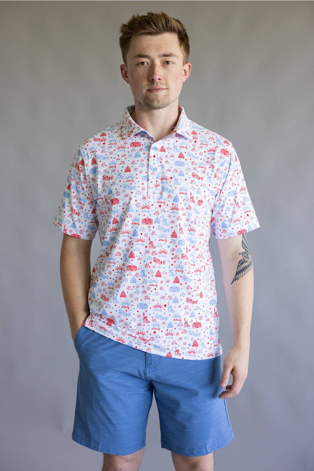 Lady Liberty Printed Polo for Men in White | BB471-WHITE - Image 5