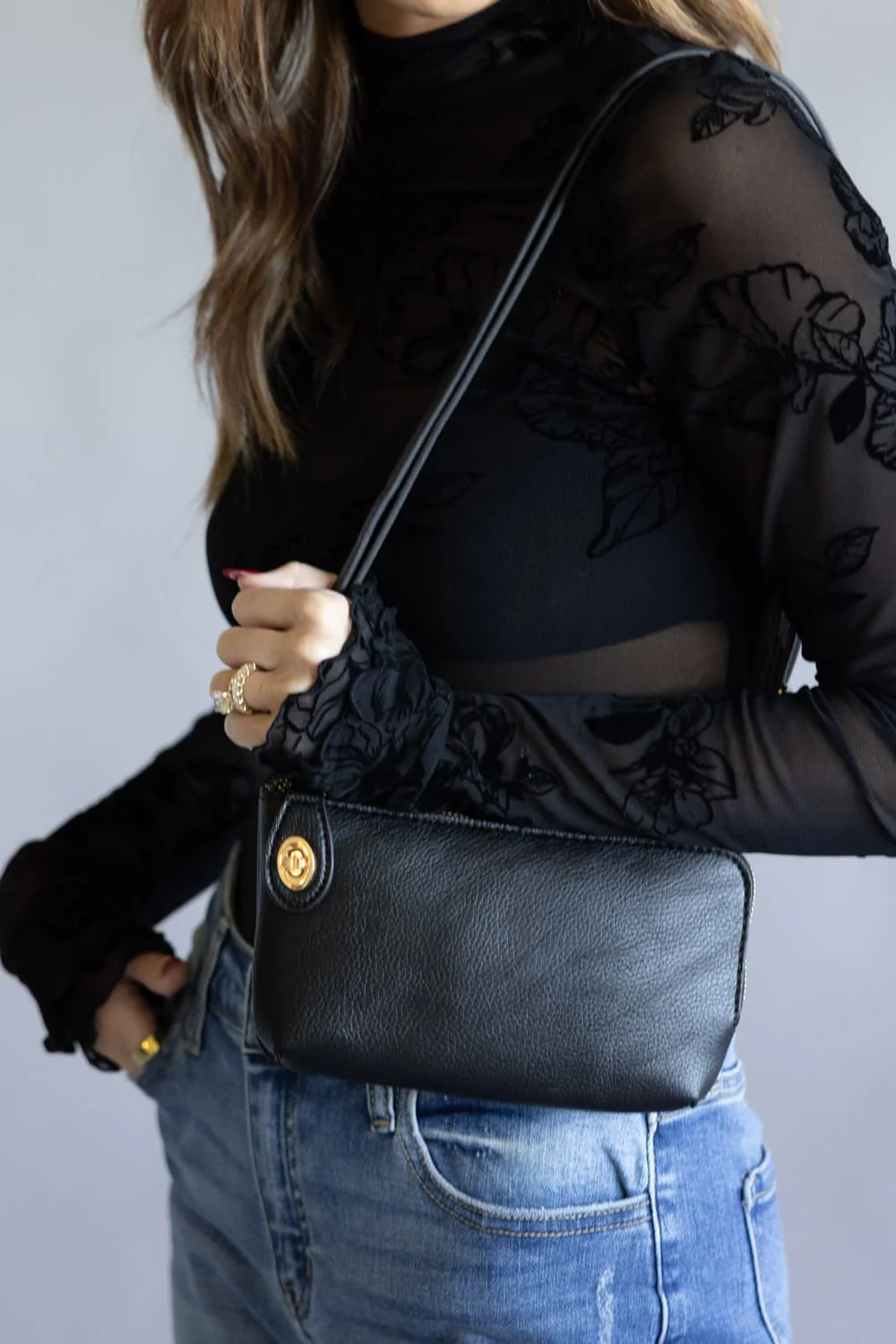 Vegan Leather Mini Crossbody Purse for Women in Black | M1818-BK