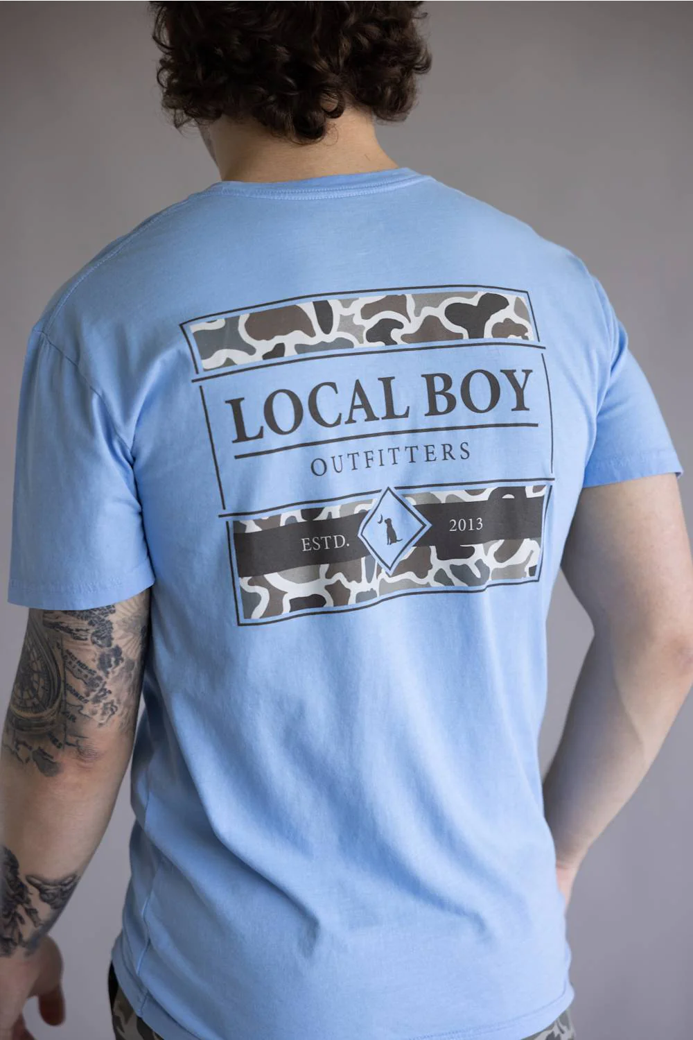 Local Boy Framed Camo T-Shirt for Men in Washed Denim | L1000698-WDM-BLUE