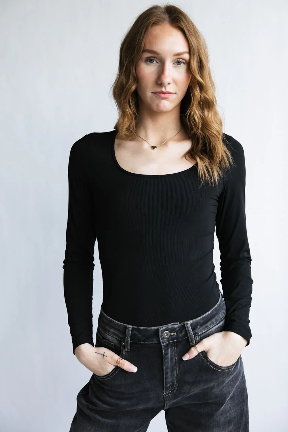 Long Sleeve Bodysuit for Women in Black | UT3067-BLACK