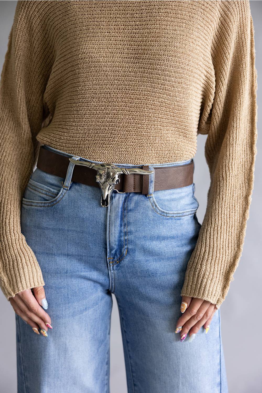 Longhorn Buckle Belt for Women in Dark Brown | 215228-DARKBROWN - Image 2
