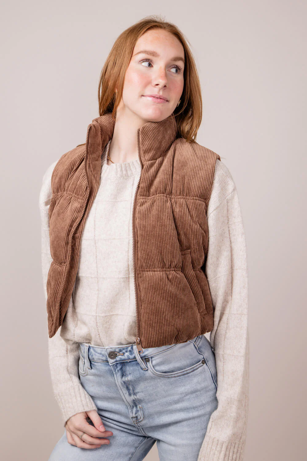 Love Tree Cropped Corduroy Puffer Vest for Women