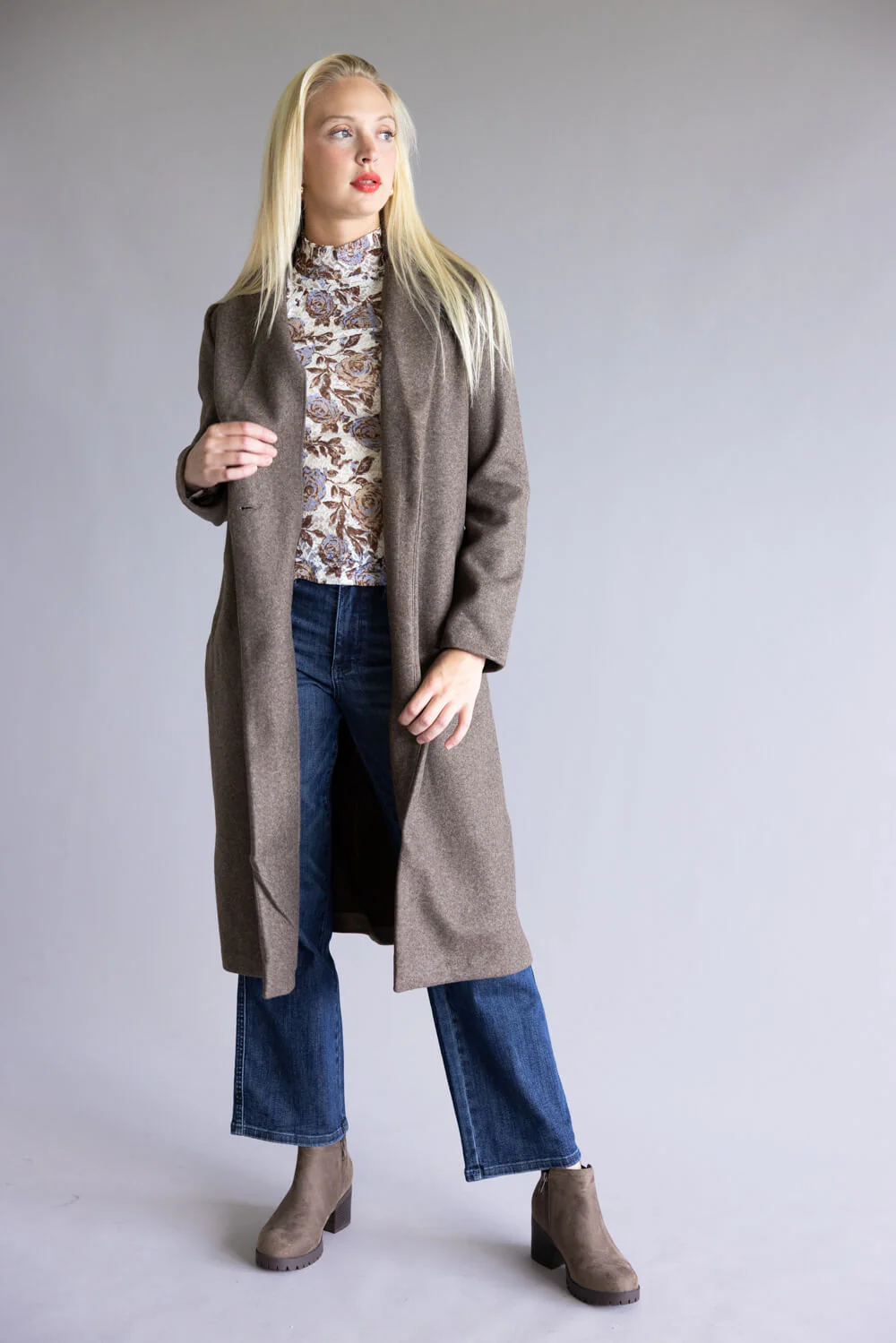 Love Tree Full Length Long Coat for Women in Brown | 80290JN-BROWN