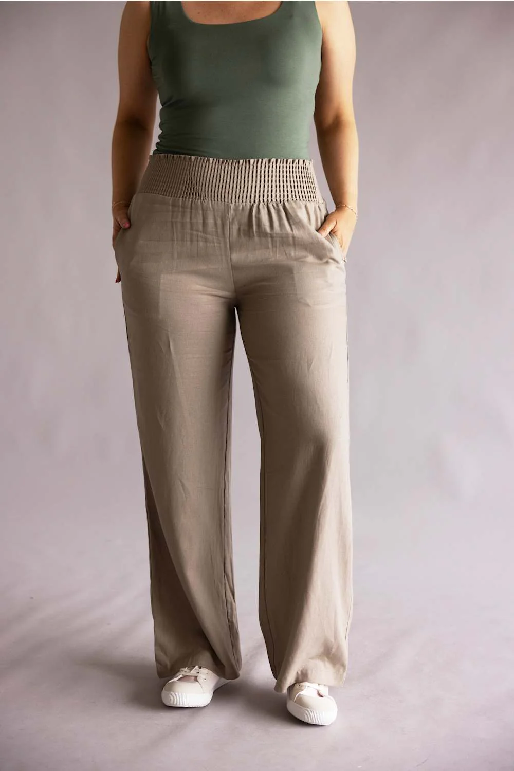 Love Tree Smocked Waist Linen Pants for Women