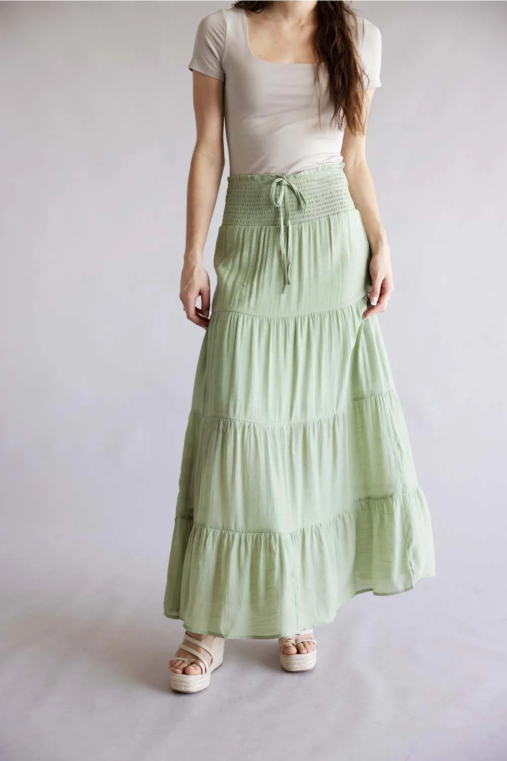 Love Tree Tiered Tie Waist Maxi Skirt for Women