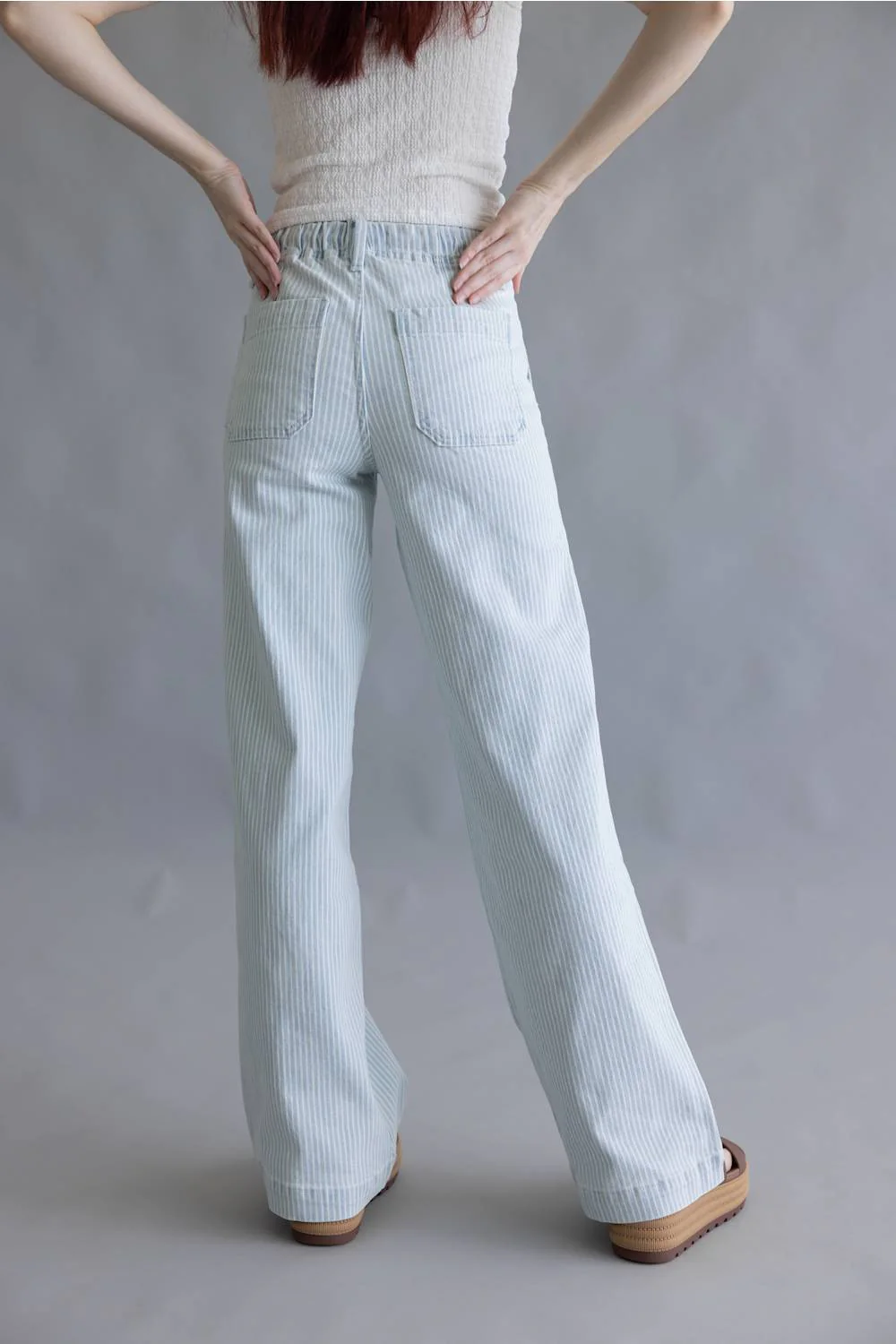Lovervet by Vervet Striped High Rise Drawstring Wide Leg Jeans for Women | LV2262STR - Image 3