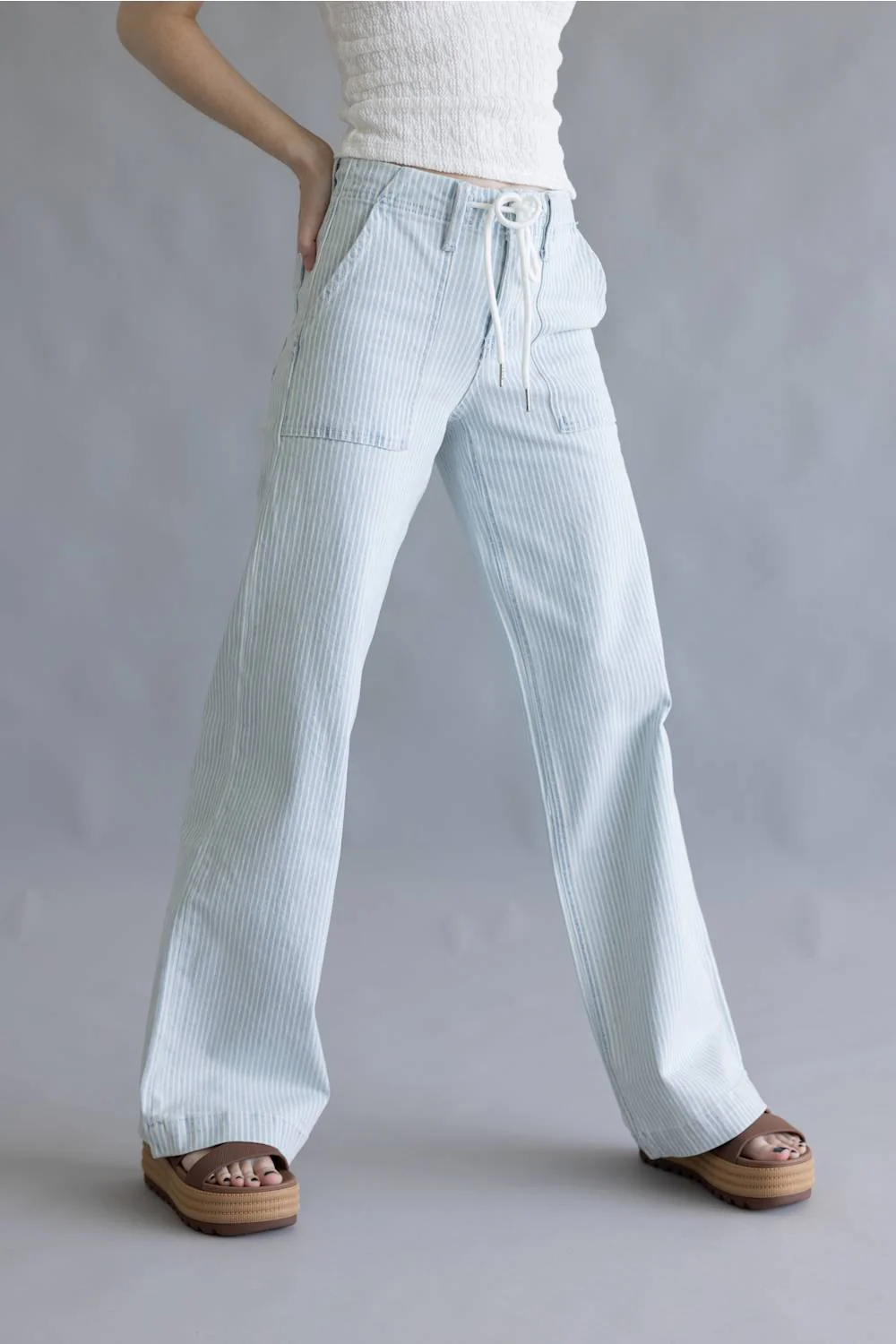Lovervet by Vervet Striped High Rise Drawstring Wide Leg Jeans for Women | LV2262STR - Image 4