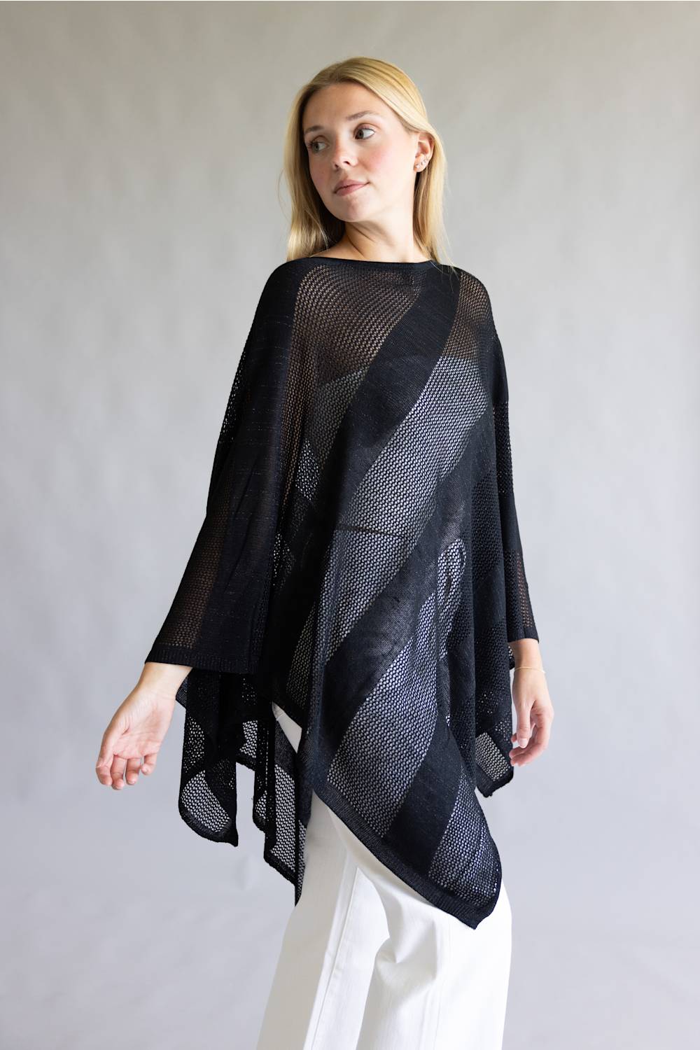 Open Knit Poncho for Women in Black | WLP410132-BLACK - Image 2