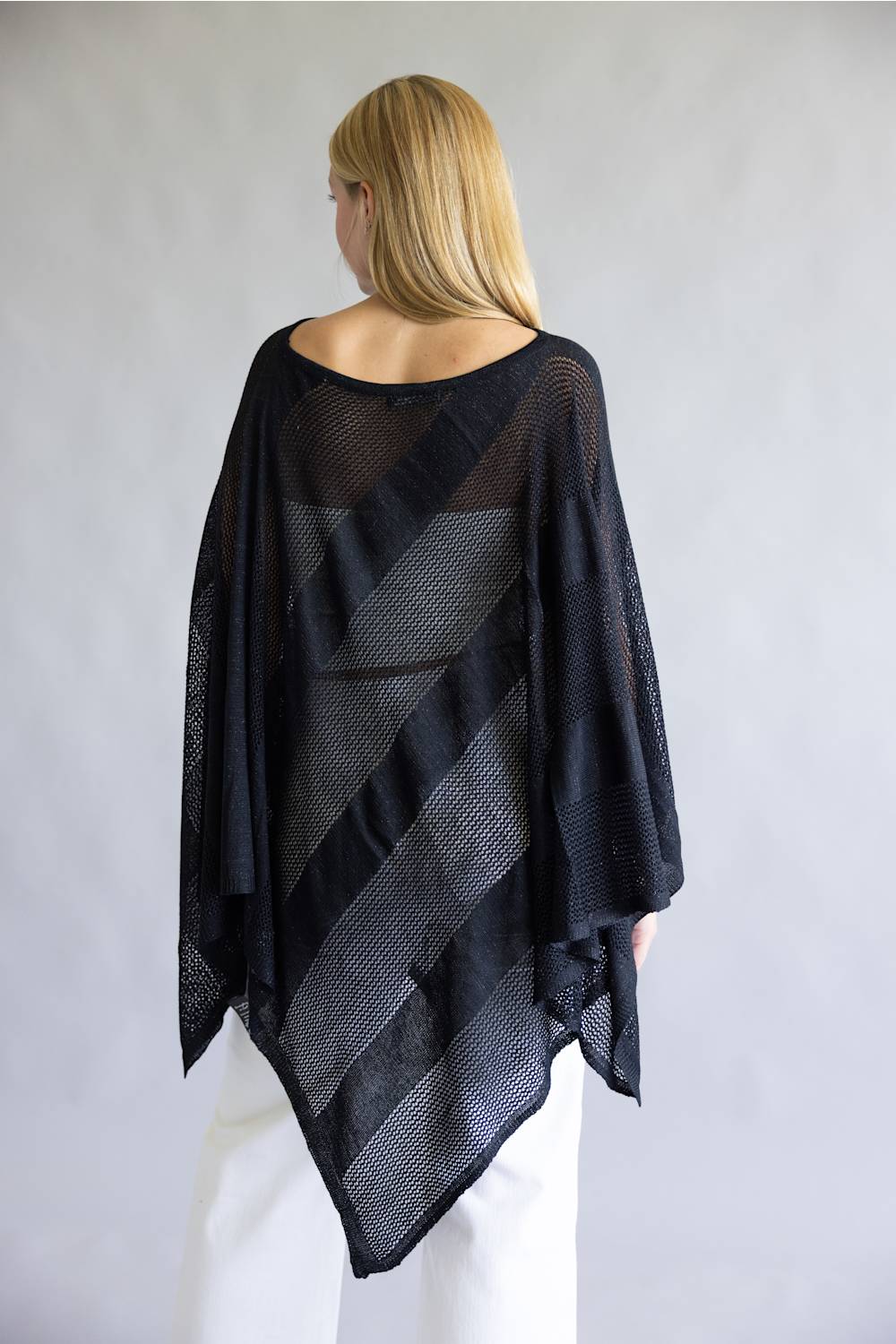 Open Knit Poncho for Women in Black | WLP410132-BLACK - Image 5