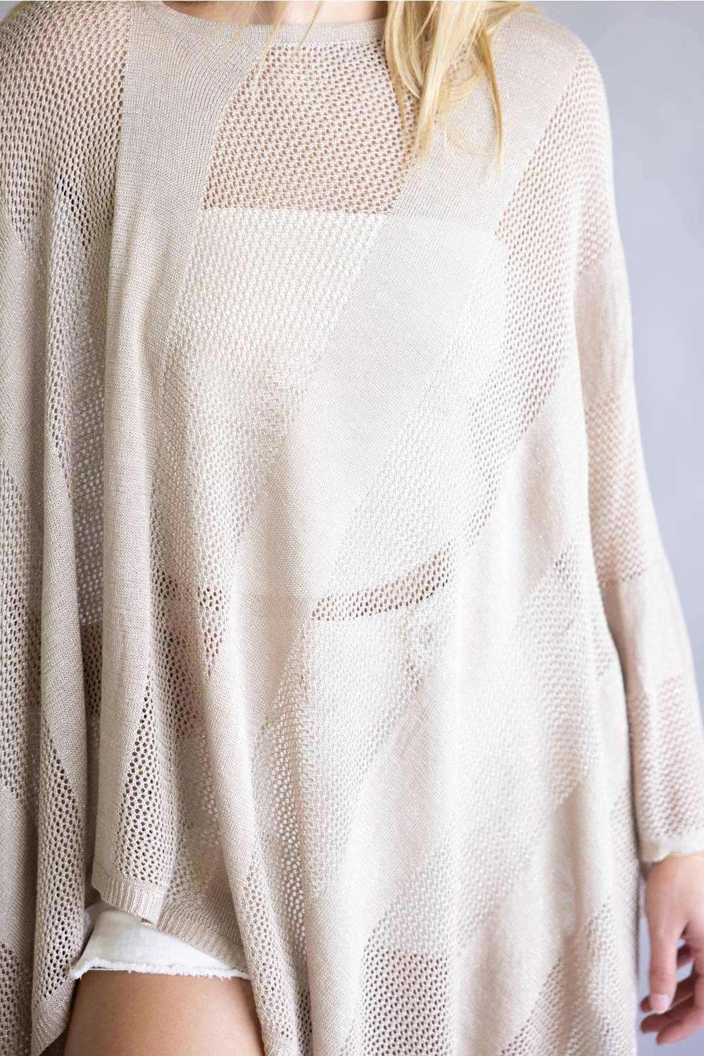 Open Knit Poncho for Women in Taupe | WLP410132-TAUPE - Image 2