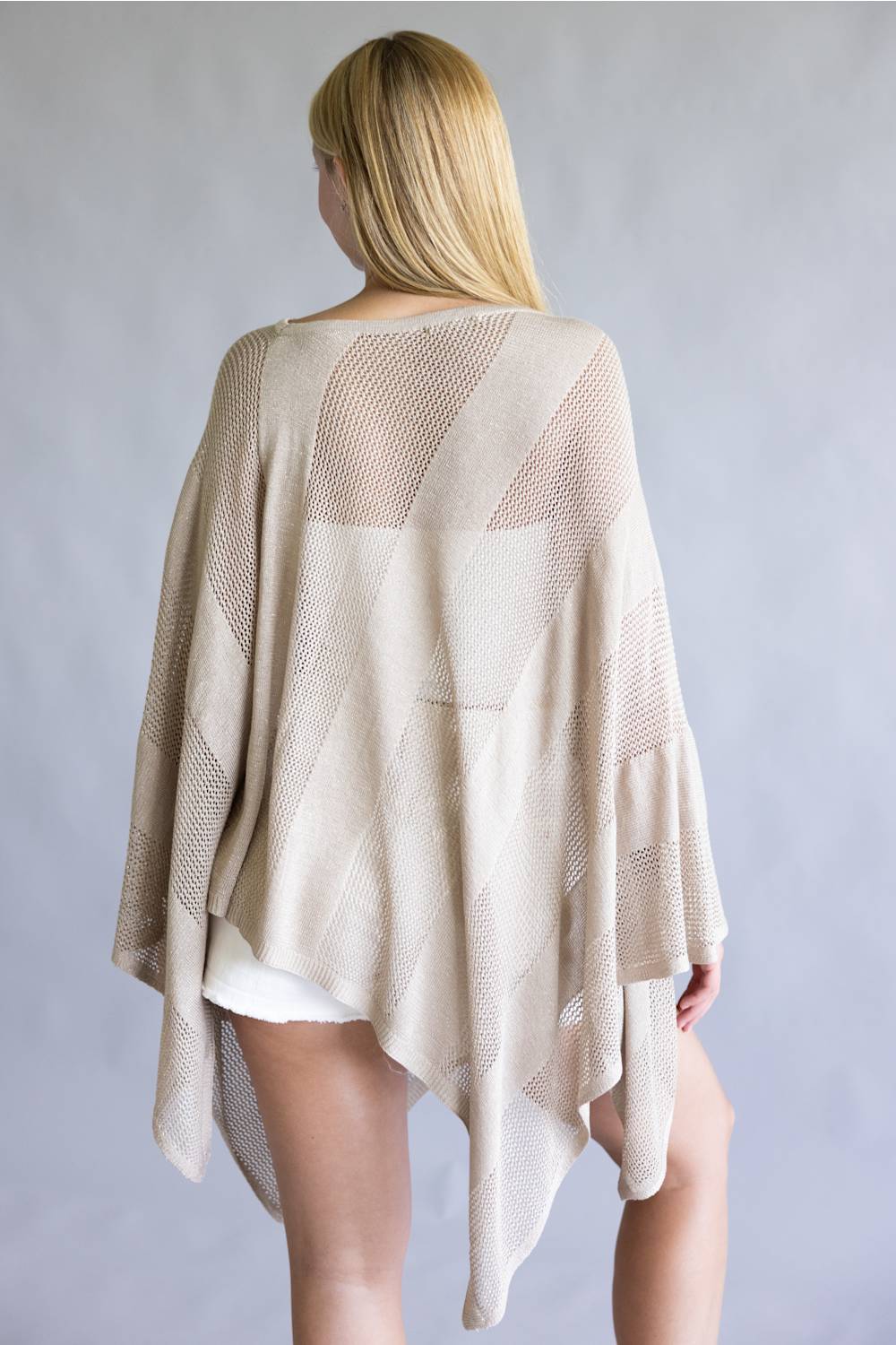 Open Knit Poncho for Women in Taupe | WLP410132-TAUPE - Image 3