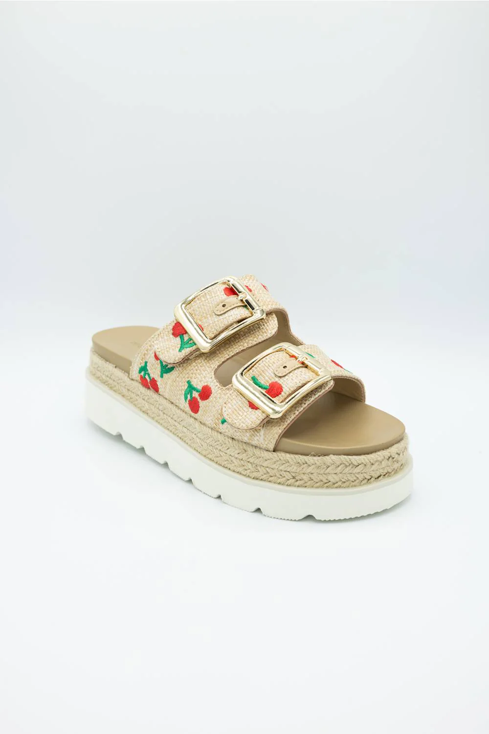 Madden Girl Mythical 2 Band Cherries Platform Sandals for Women in Sand | MYTHICAL-CHERRIES - Image 2